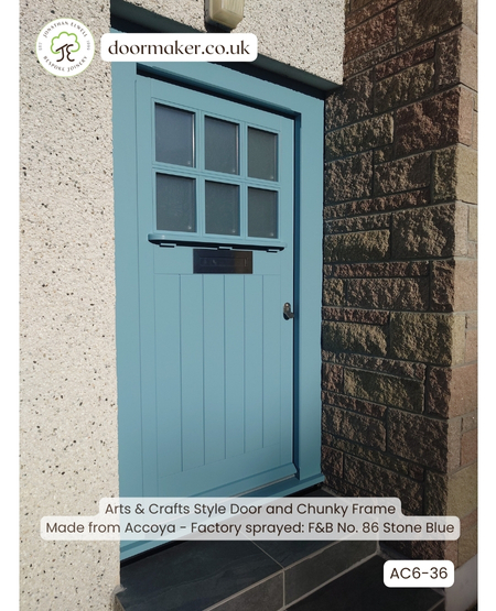arts and crafts door with chunky frame factory painted farrow and ball stone blue