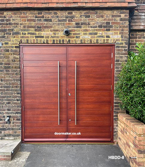 contemporary double garage doors mahogany shade