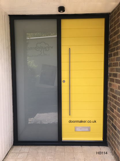 contemporary yellow horizontal boarded door