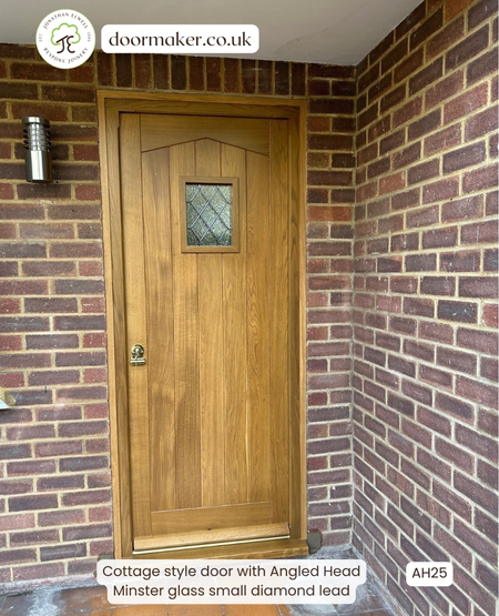 oak external door with angled head and minster vision panel