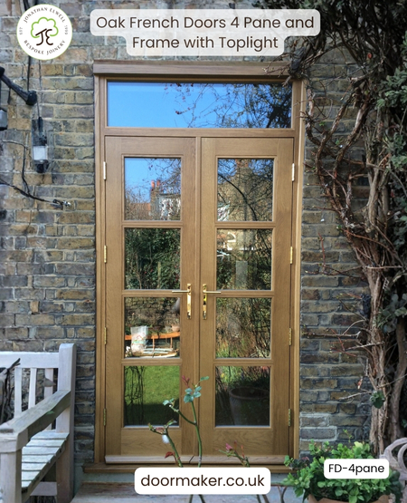 oak french doors 4 pane and frame with toplight
