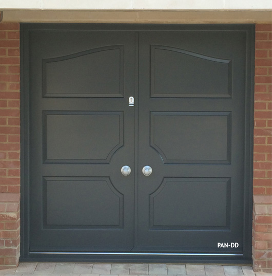 grey panelled double entrance doors