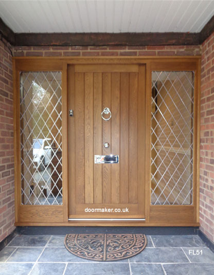 european oak cottage door diamond lead sidelights