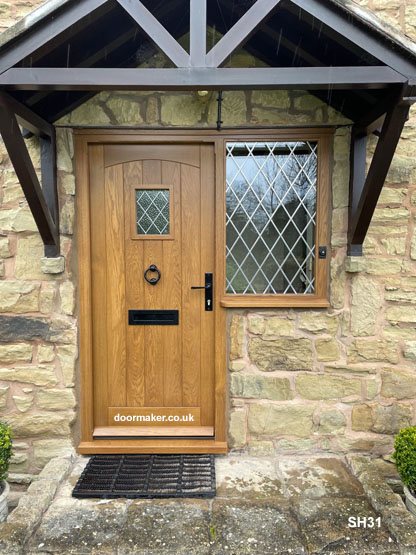 oak cottage door with side window