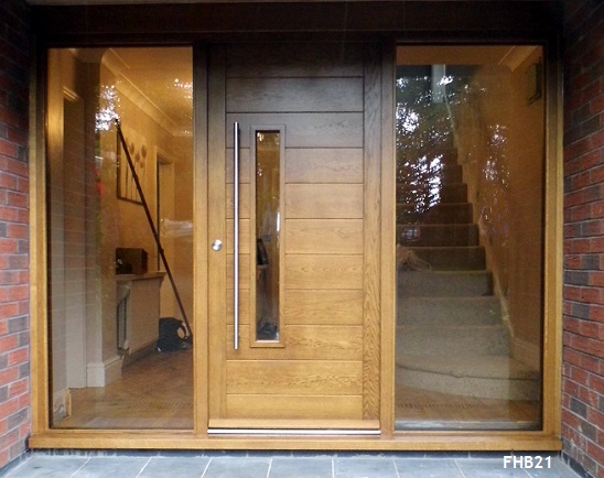 contemporary oak door and frame glazed sidelights