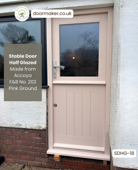 Accoya (painted) Half Glazed Stable Door and Sapele Frame Teknos factory finish - F&B No. 202 Pink Ground 
