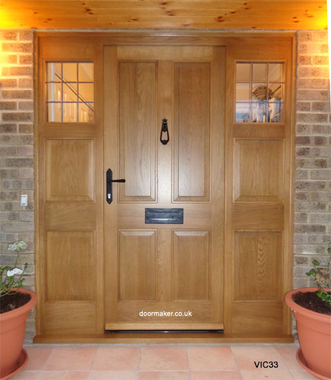 oak victorian door and frame with side panels